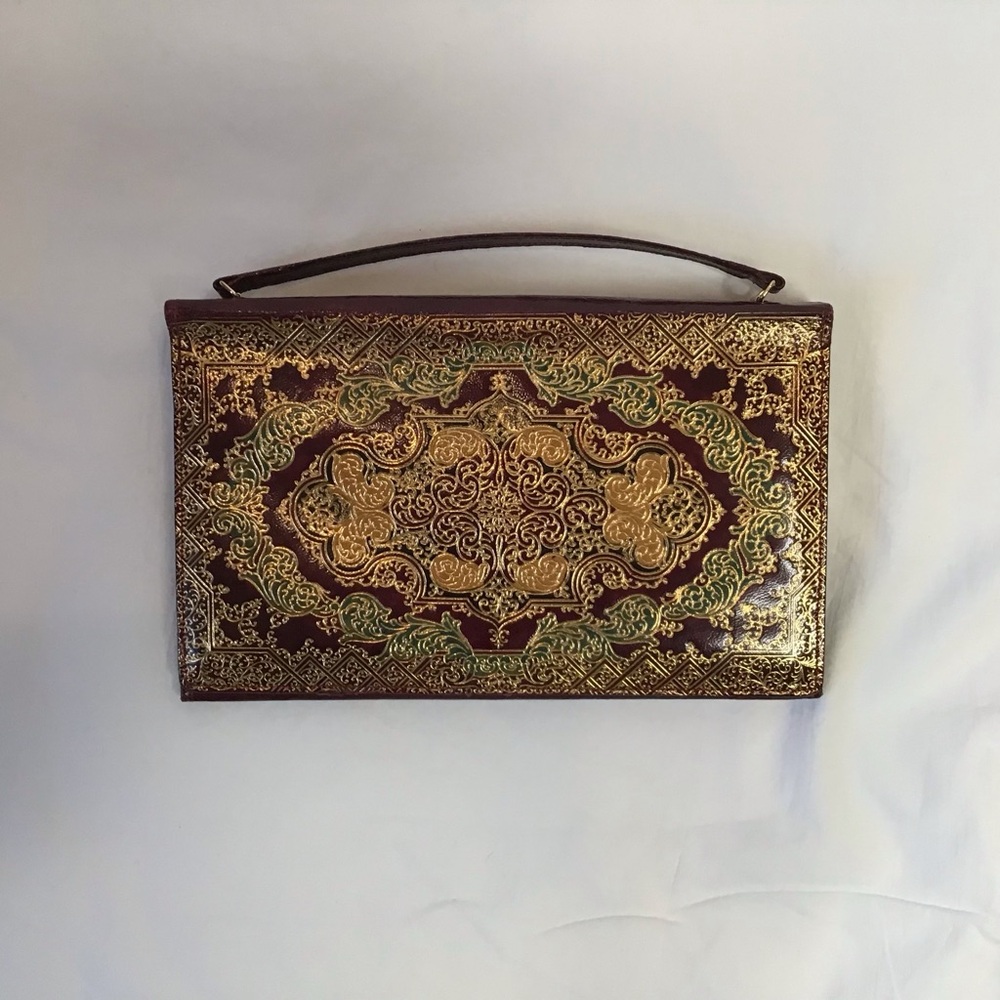 Florentine Gold Embossed Design Cordovan Leather Purse Clutch